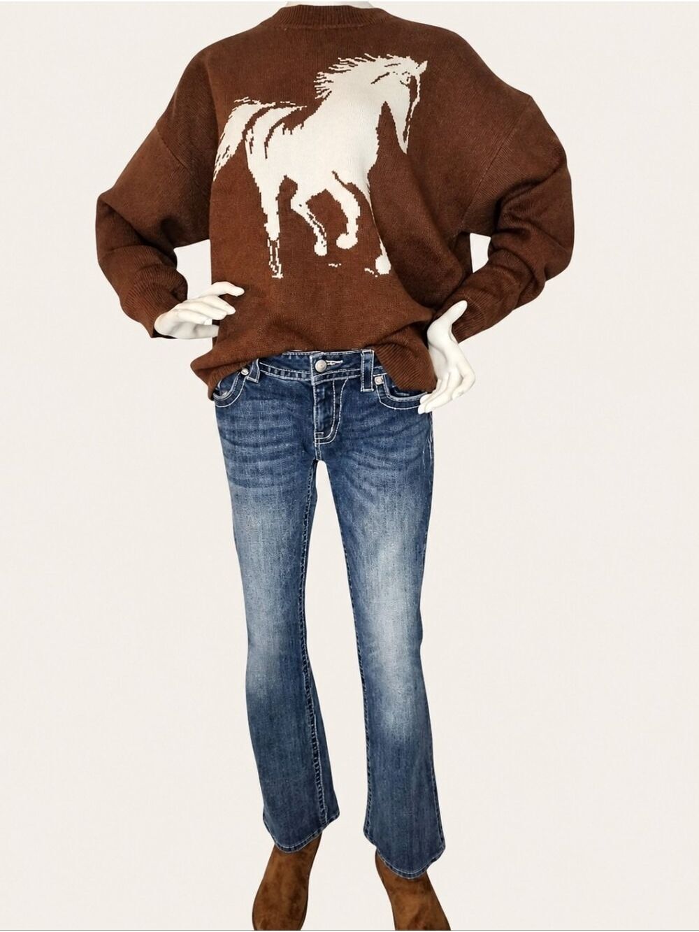Main Strip Horse Sweater Large Western Ranchcore Cozy Girl Knit NWT